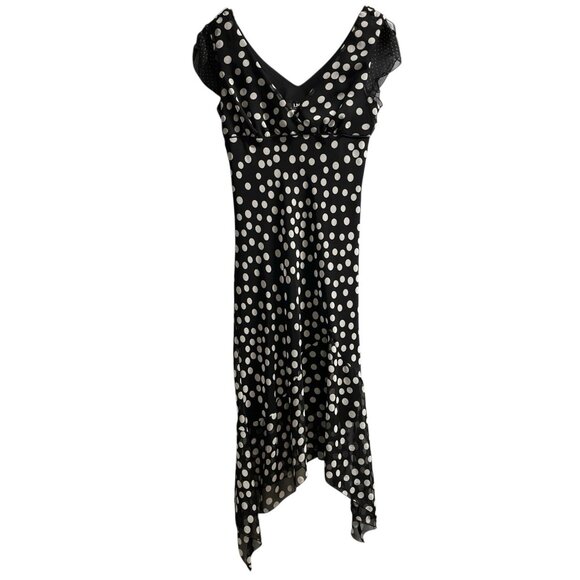 Vintage Y2K IN San Francisco Dress 11 Black Polka Dot Babydoll Asymmetrical - Picture 1 of 10